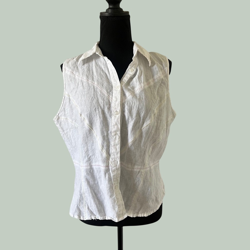 Richard Malcolm Women Top XL White Good Irish Linen Stitching Coastal Resort